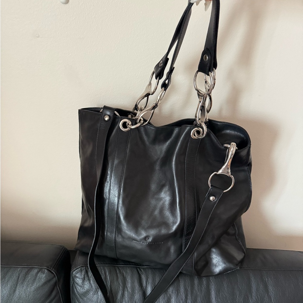 Leather Chain-Detail Black Tote Bag